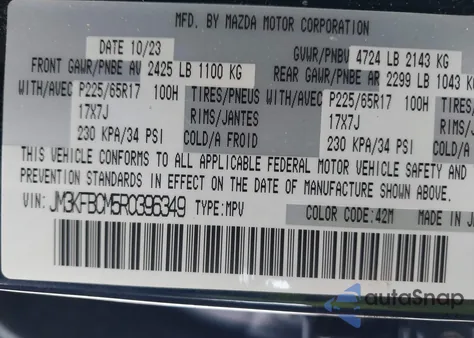 2024 Mazda Cx-5 2.5 S Preferred из США, поврежденный, VIN JM3KFBCM5R0396349